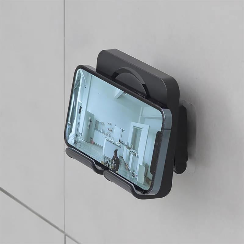 Upgraded Wall Mount Shower Phone Holder with 3 Count Adhesive Stickers | Adjustable and Removable Cell Phone Stand for Bathroom Bedroom Kitchen | Compatible with All Phone and Tablet (Black)
