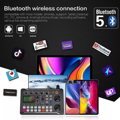 Professional Audio Mixer, SINWE Live Sound Card and Audio Interface with DJ Mixer Effects and Voice Changer,Podcast Production Studio Equipment, Prefect for Streaming/Podcasting/Gaming