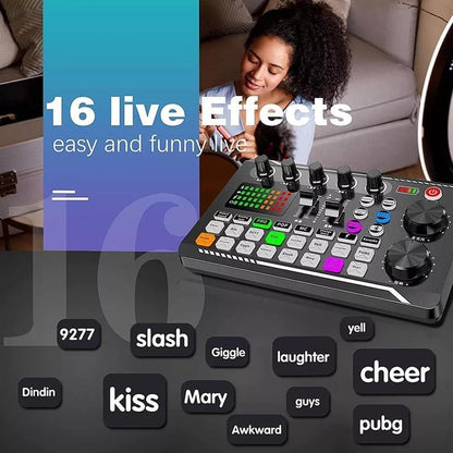 Professional Audio Mixer, SINWE Live Sound Card and Audio Interface with DJ Mixer Effects and Voice Changer,Podcast Production Studio Equipment, Prefect for Streaming/Podcasting/Gaming